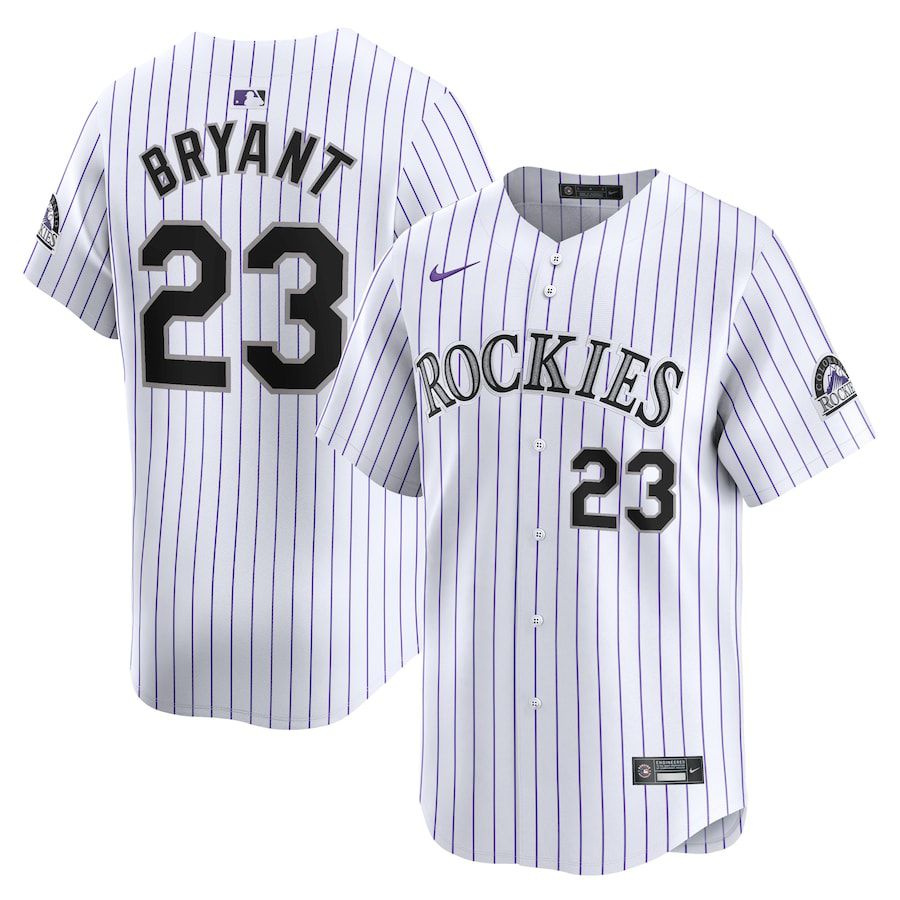 Men Colorado Rockies #23 Kris Bryant Nike White Home Limited Player MLB Jersey